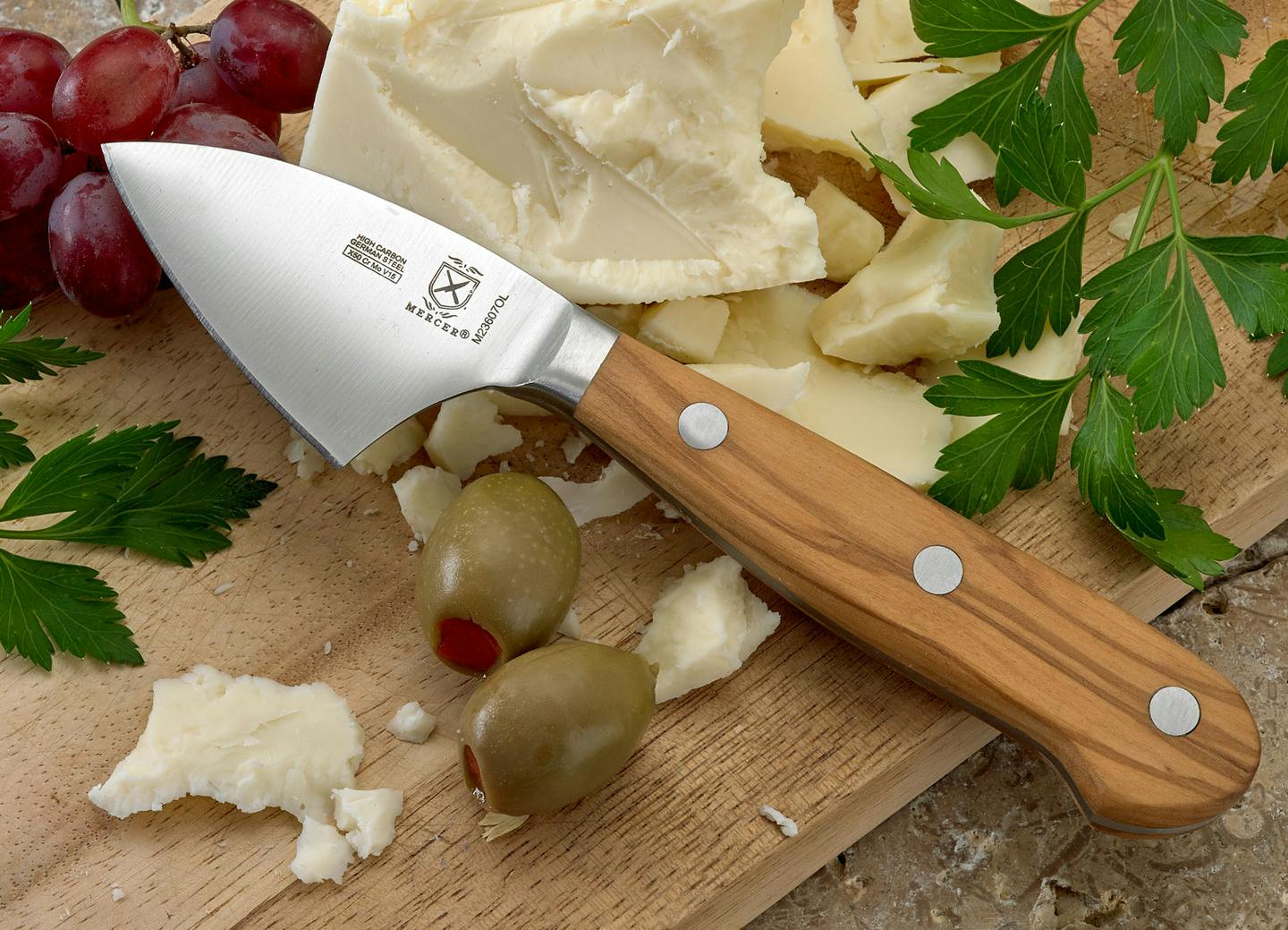 Mercer Culinary Renaissance 2 3/4" Parmesan Knife, Olive Wood Handle