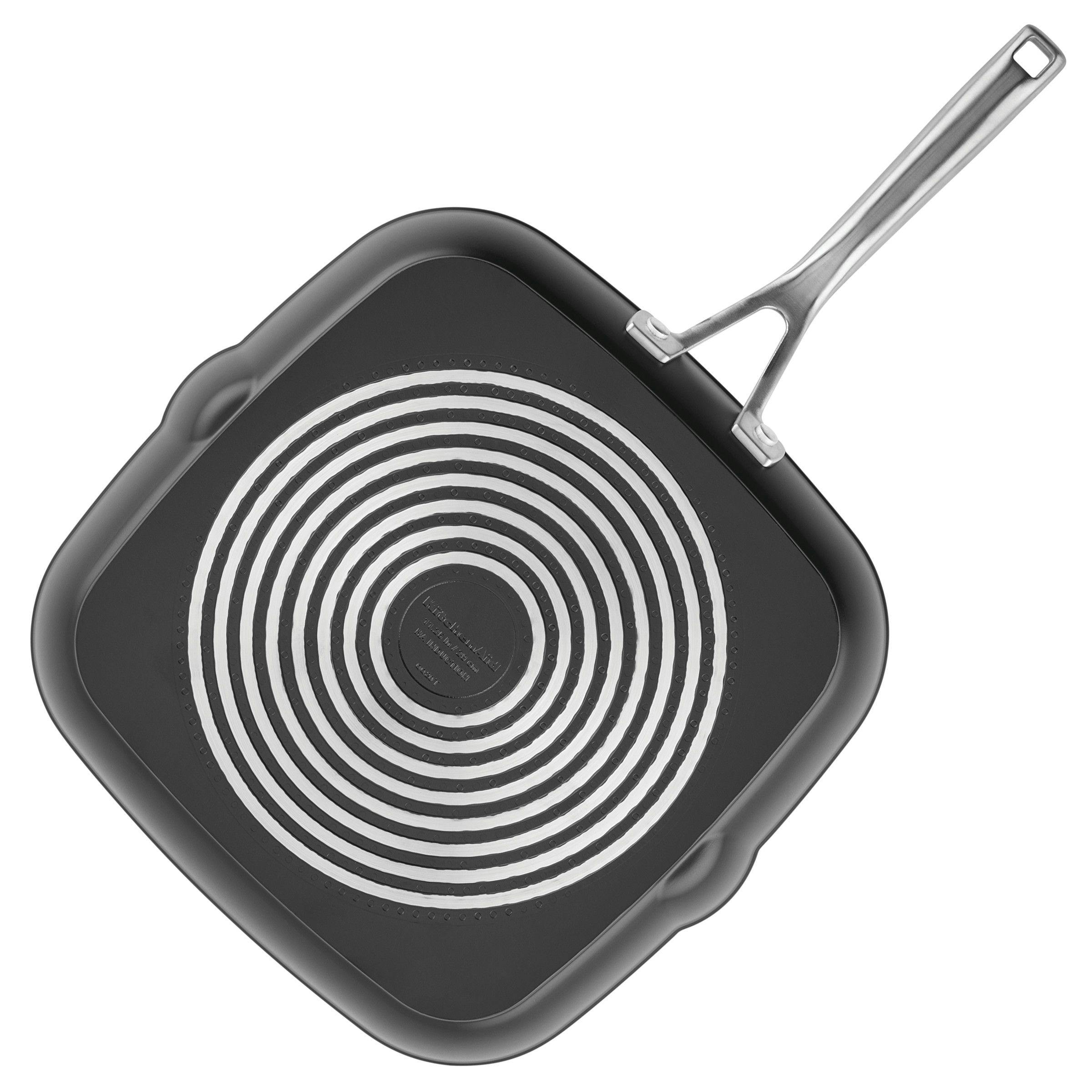 KitchenAid Hard-Anodized Induction Nonstick Square Grill Pan, 11.25-Inch, Matte Black