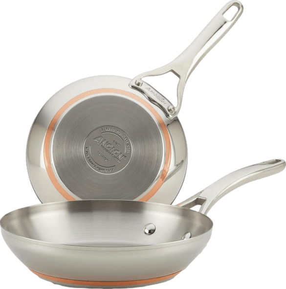Anolon Nouvelle Copper Stainless Steel 8-Inch and 9.5-Inch Induction Frying Pan Set, 2-Piece, Silver