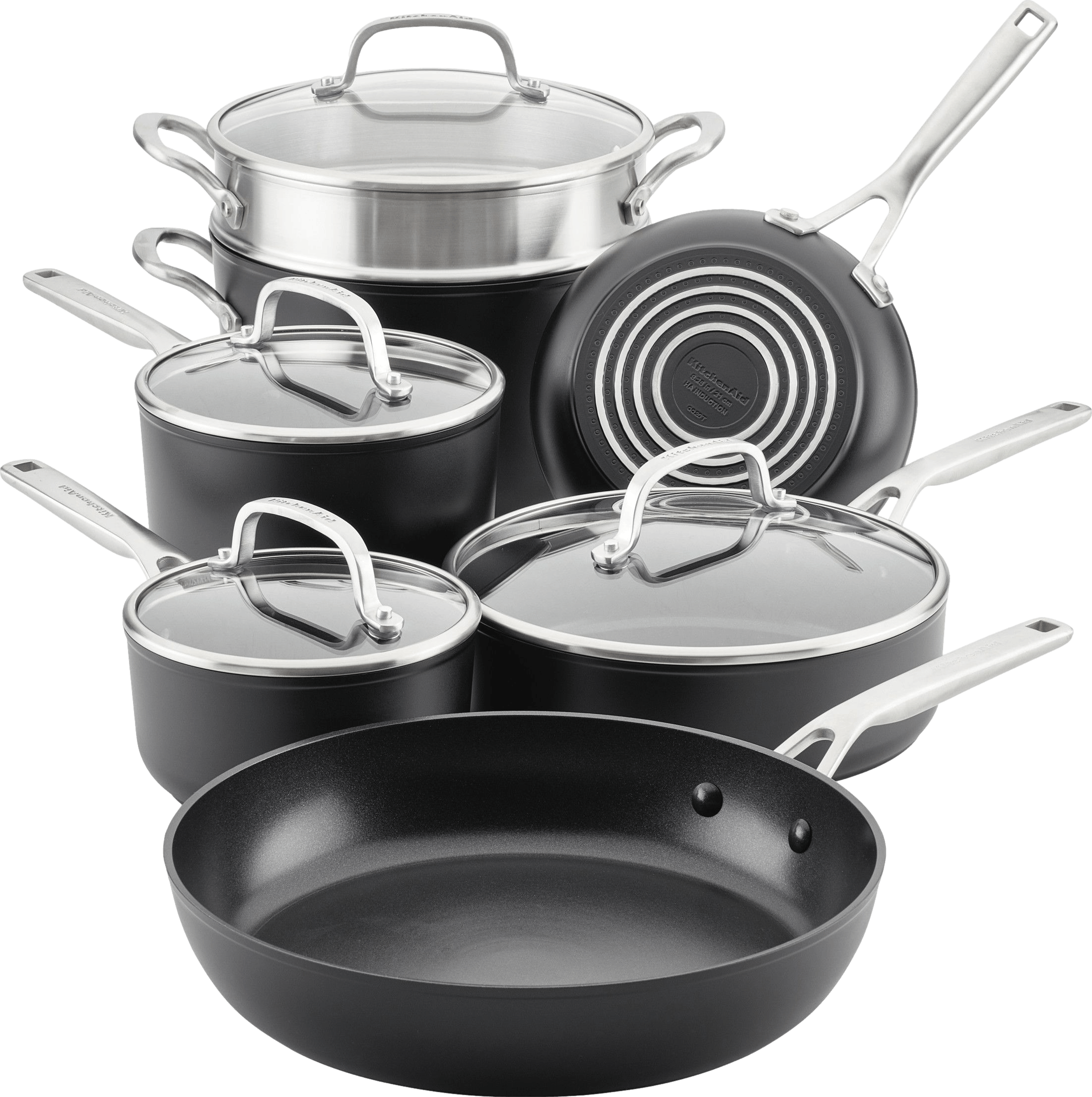 KitchenAid Hard-Anodized Induction Nonstick Cookware Set, 11-Piece, Matte Black