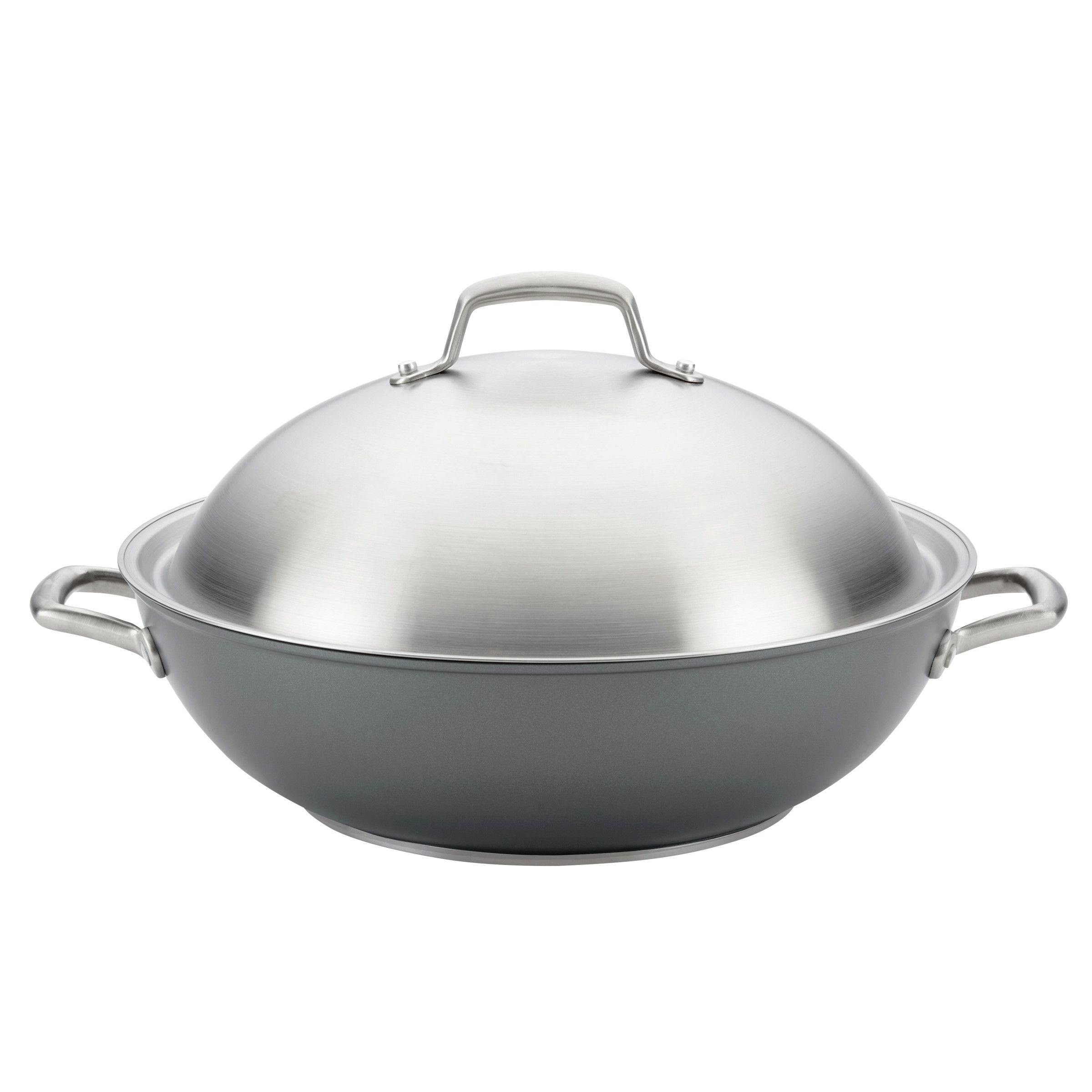 Anolon Accolade Forged Hard-Anodized Nonstick Induction Wok with Lid, 13.5-Inch, Moonstone