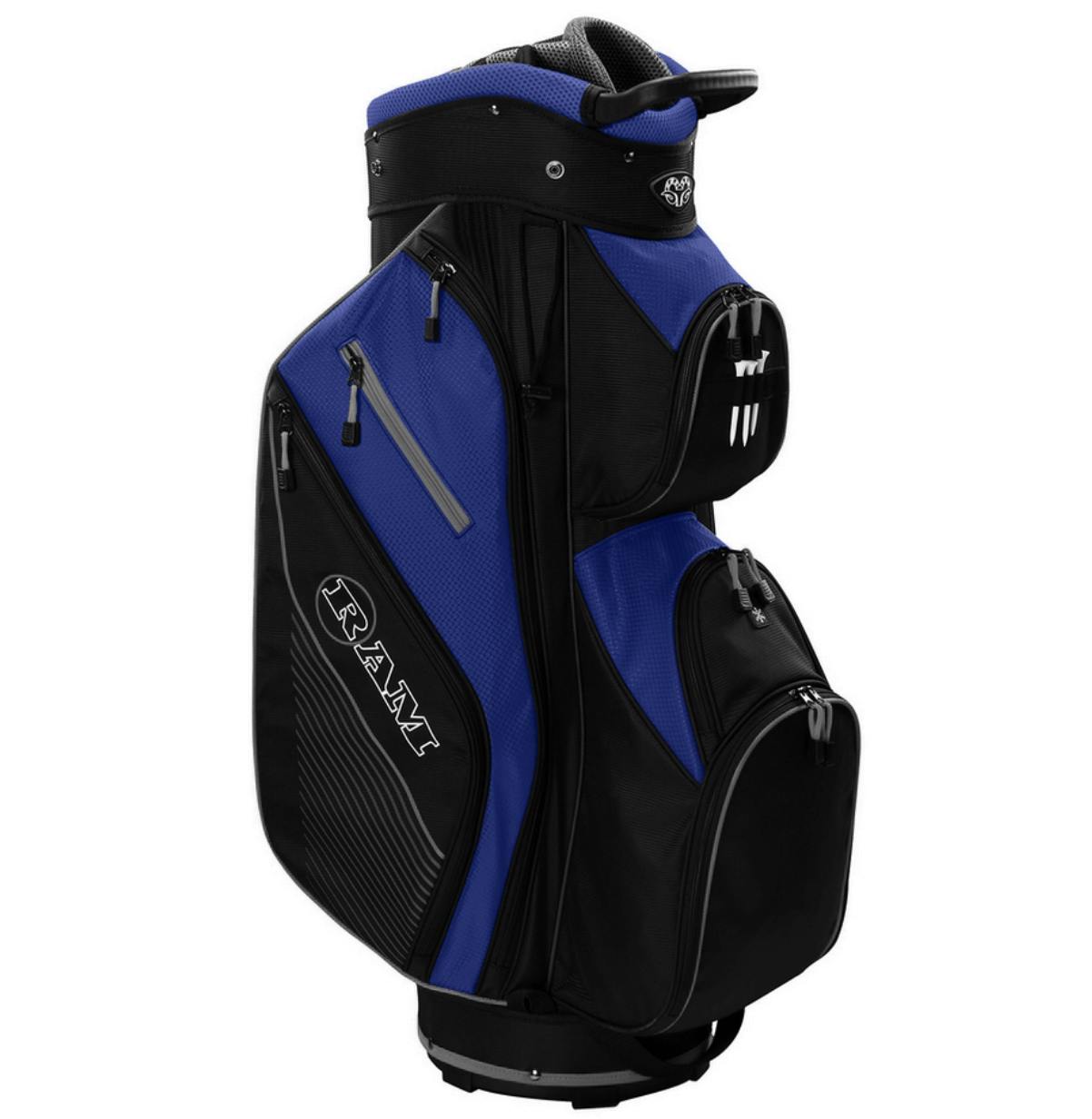 Ram Golf Lightweight Cart Bag with 14 Way Dividers Top · Blue/Black/White
