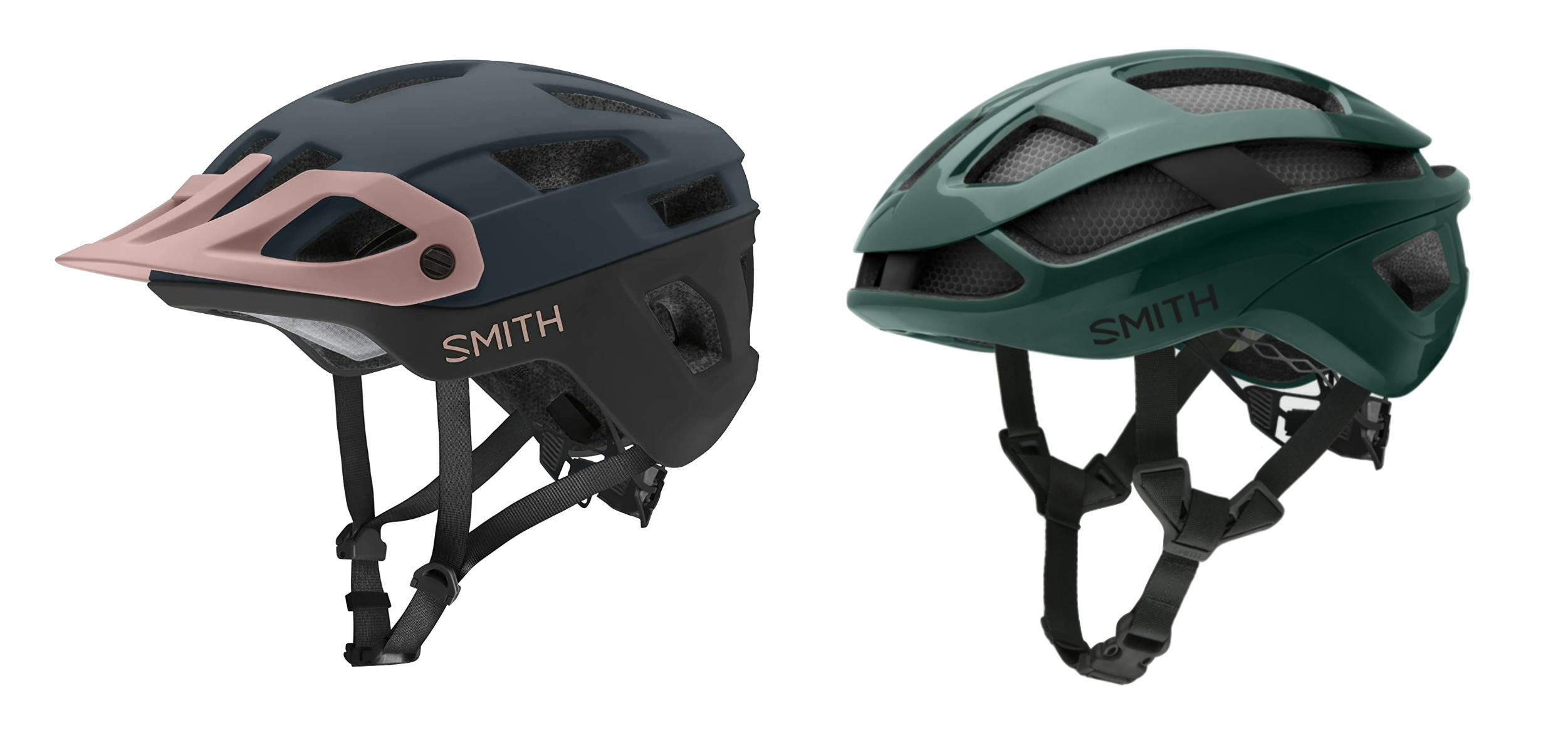 Product images of the Smith Session MIPS Mountain Bike Helmet and the Smith Trace MIPS Road Bike Helmet.