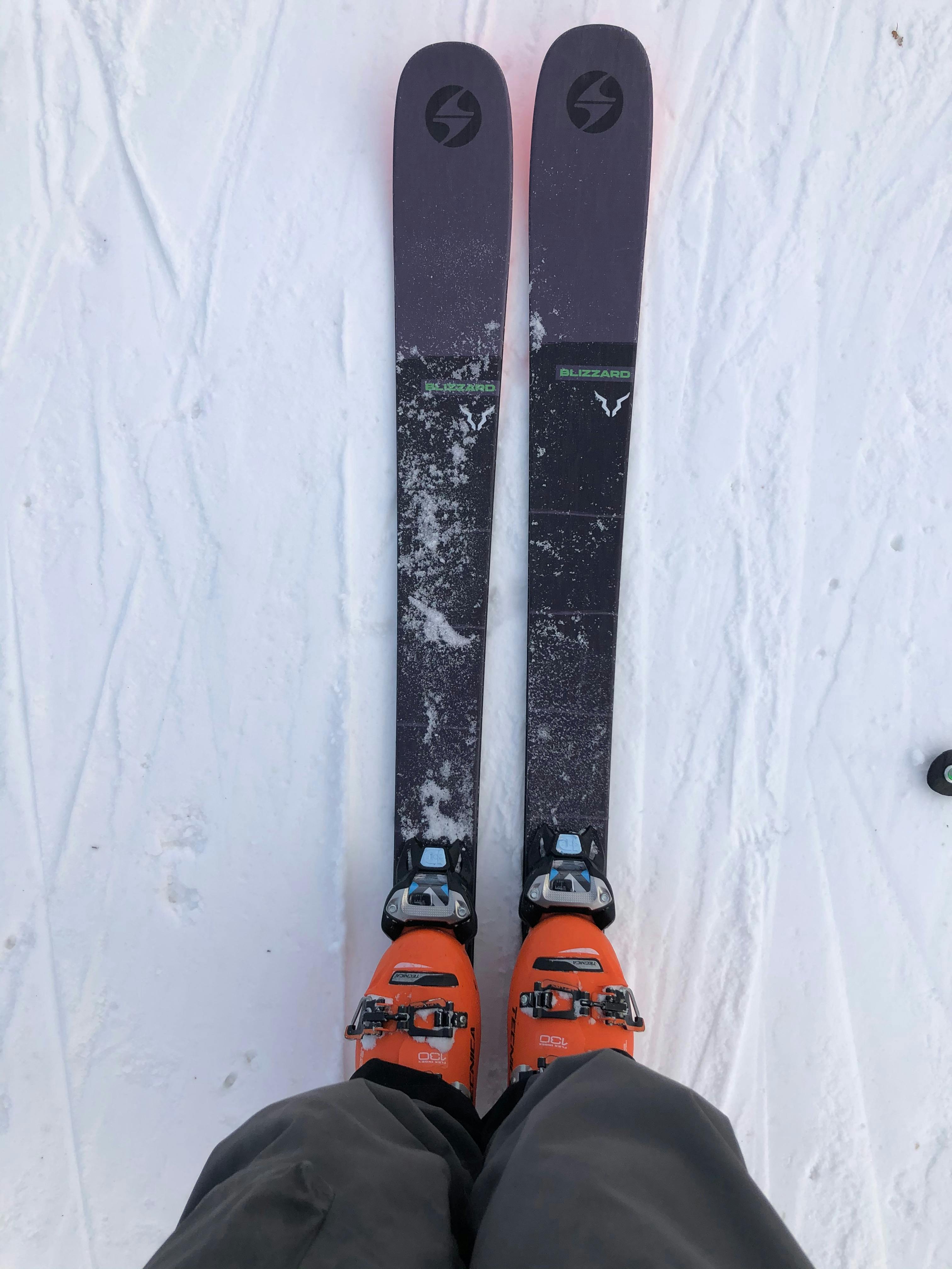 Top down view of the Blizzard Brahma Skis on snow. 