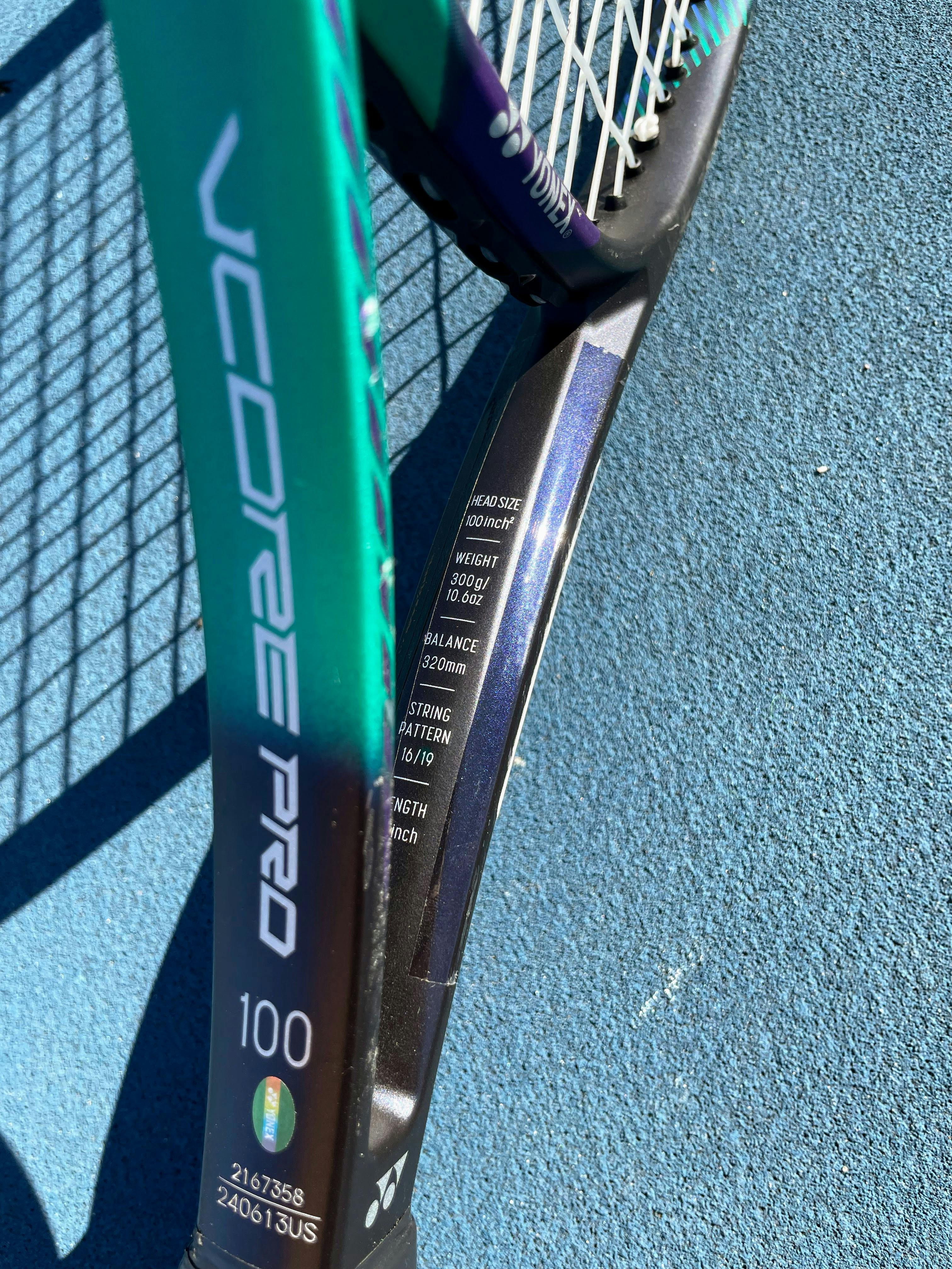 Side of the Yonex VCore Pro 100 Racquet · Unstrung.