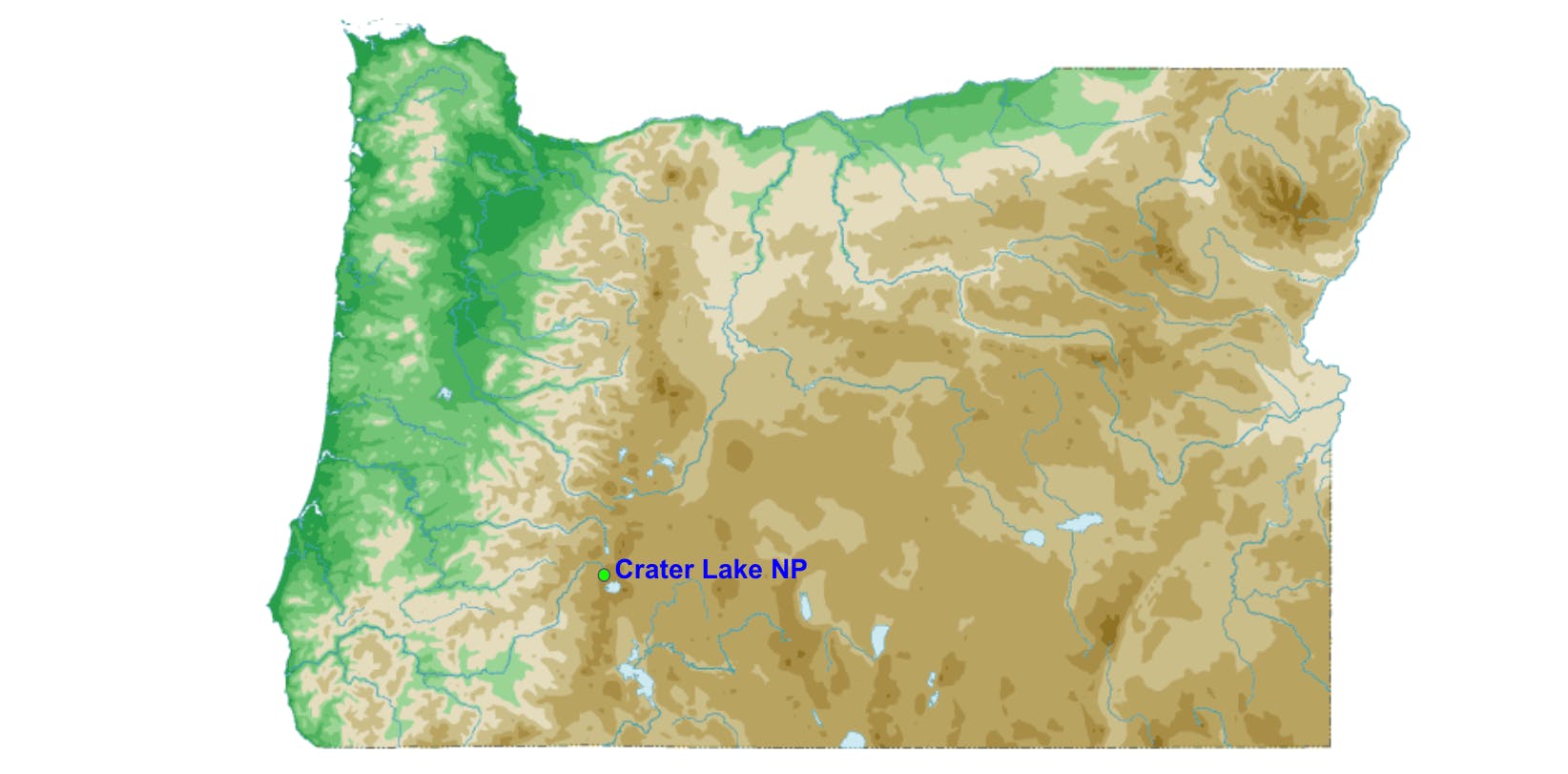 Map showing where in Oregon Crater Lake National Park is.