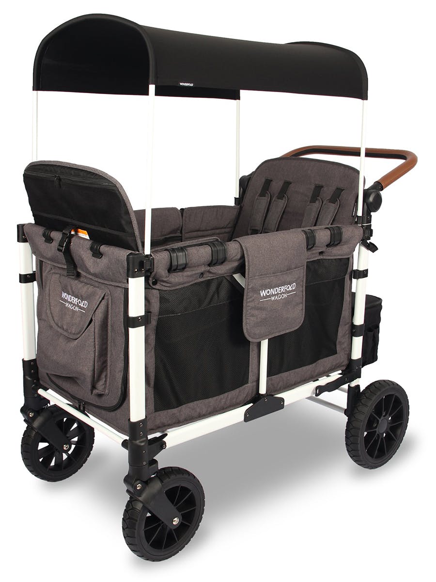 Wonderfold W4 Luxe Stroller Wagon · Charcoal Gray with White Frame
