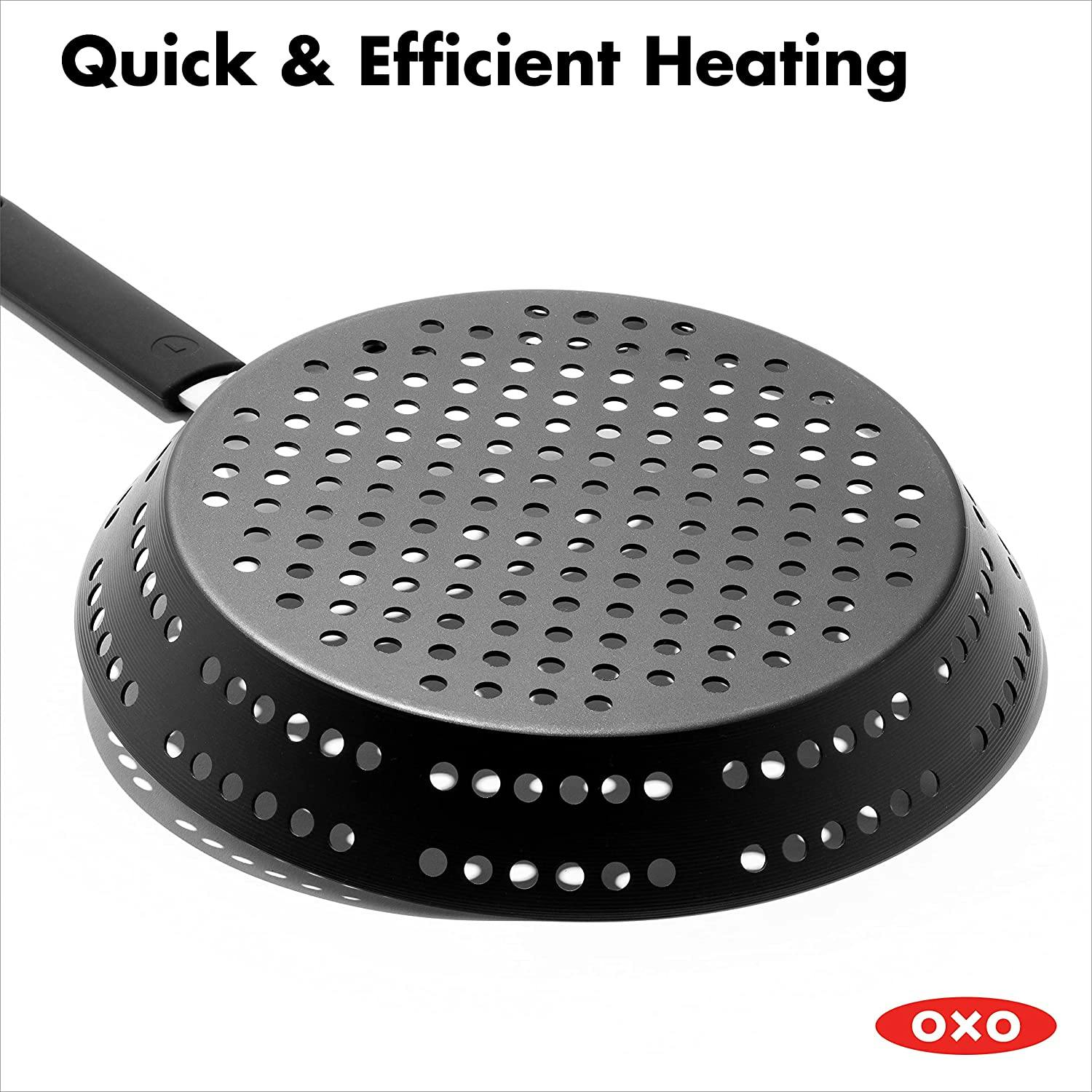OXO Obsidian Carbon Steel 12 Bbq Fry Pan with Silicone Sleeve