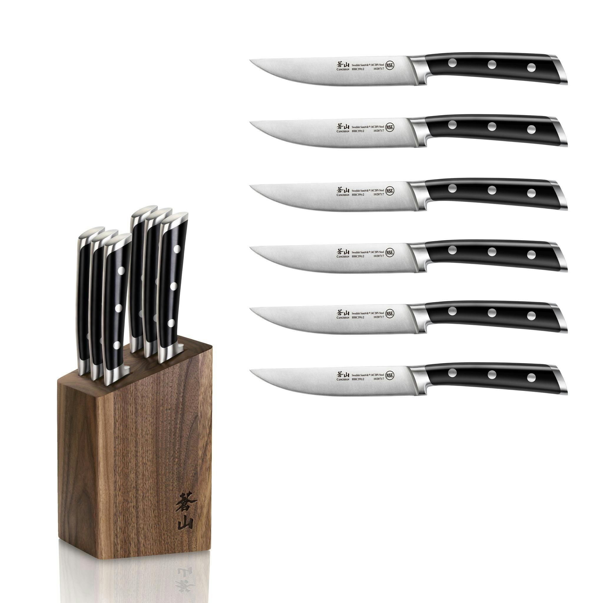 Cangshan TS Series 7-Piece Steak Knife Block Set, Brown