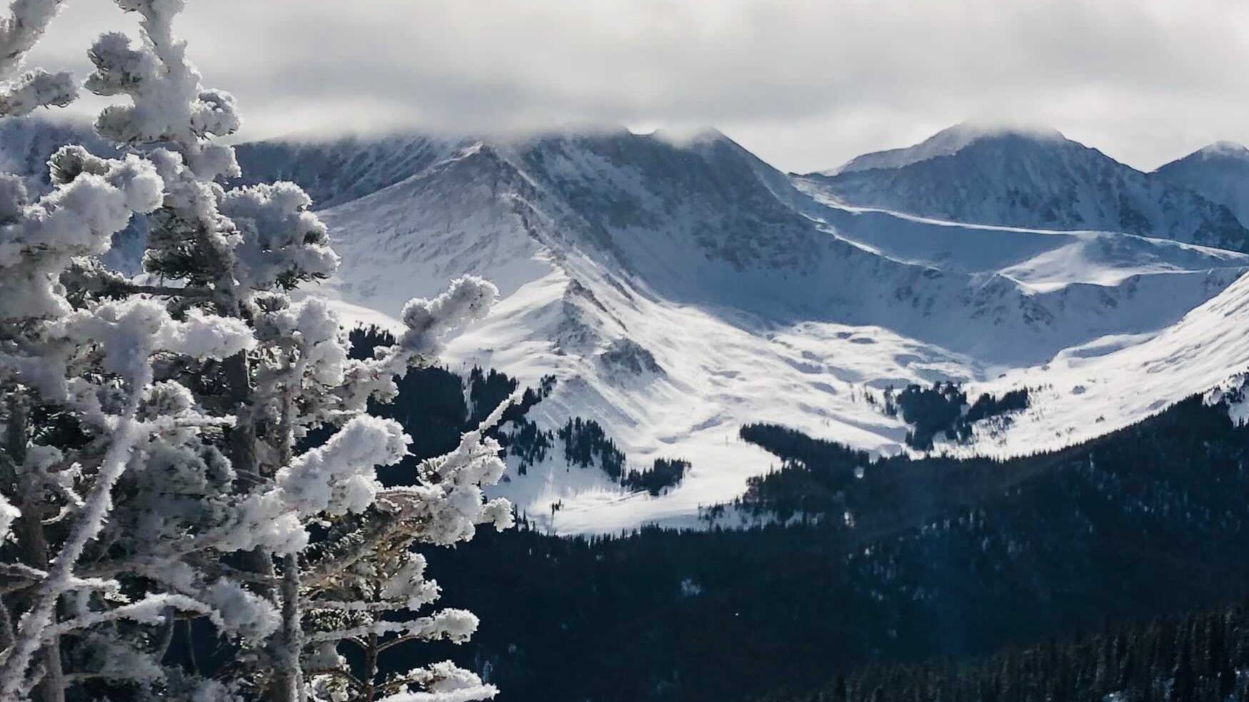 A snow mountain view from a slope of Copper Mountain Ski Resort.