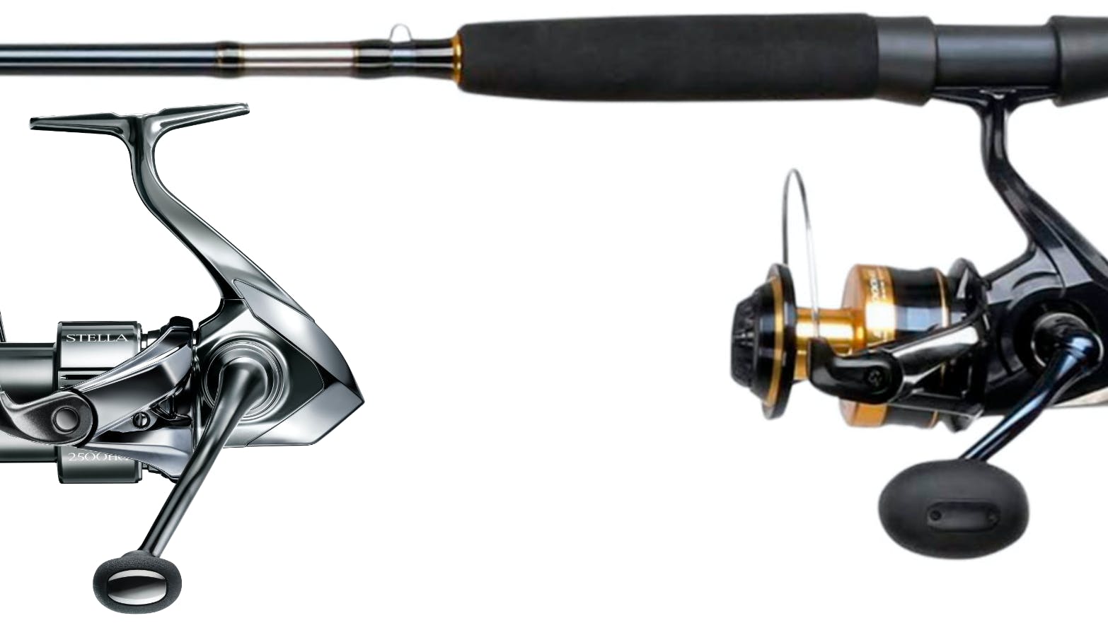 Product images of the Shimano Spheros SW Combo and the Shimano Stella FK.