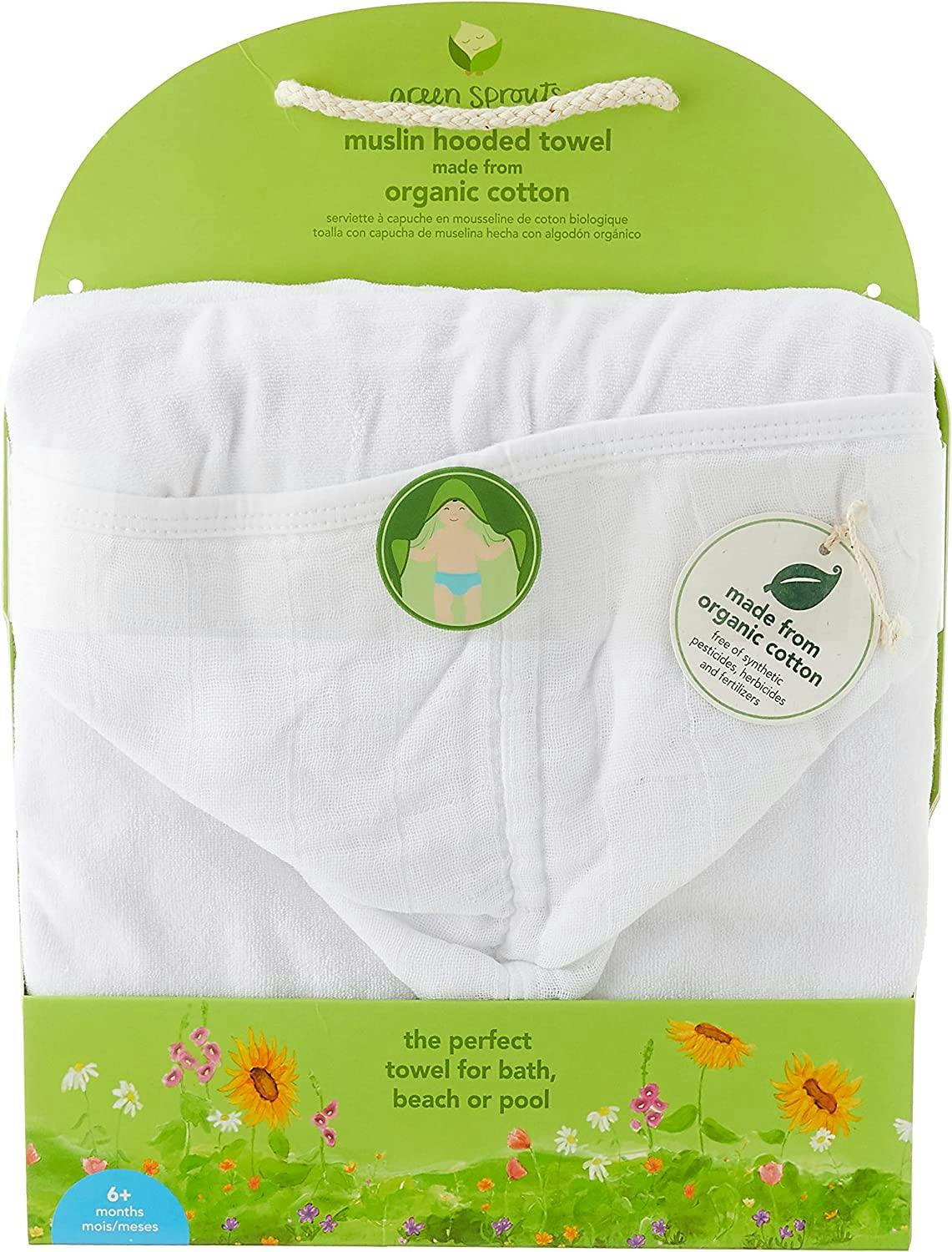 Green Sprouts Organic Cotton Muslin Hooded Towel · White