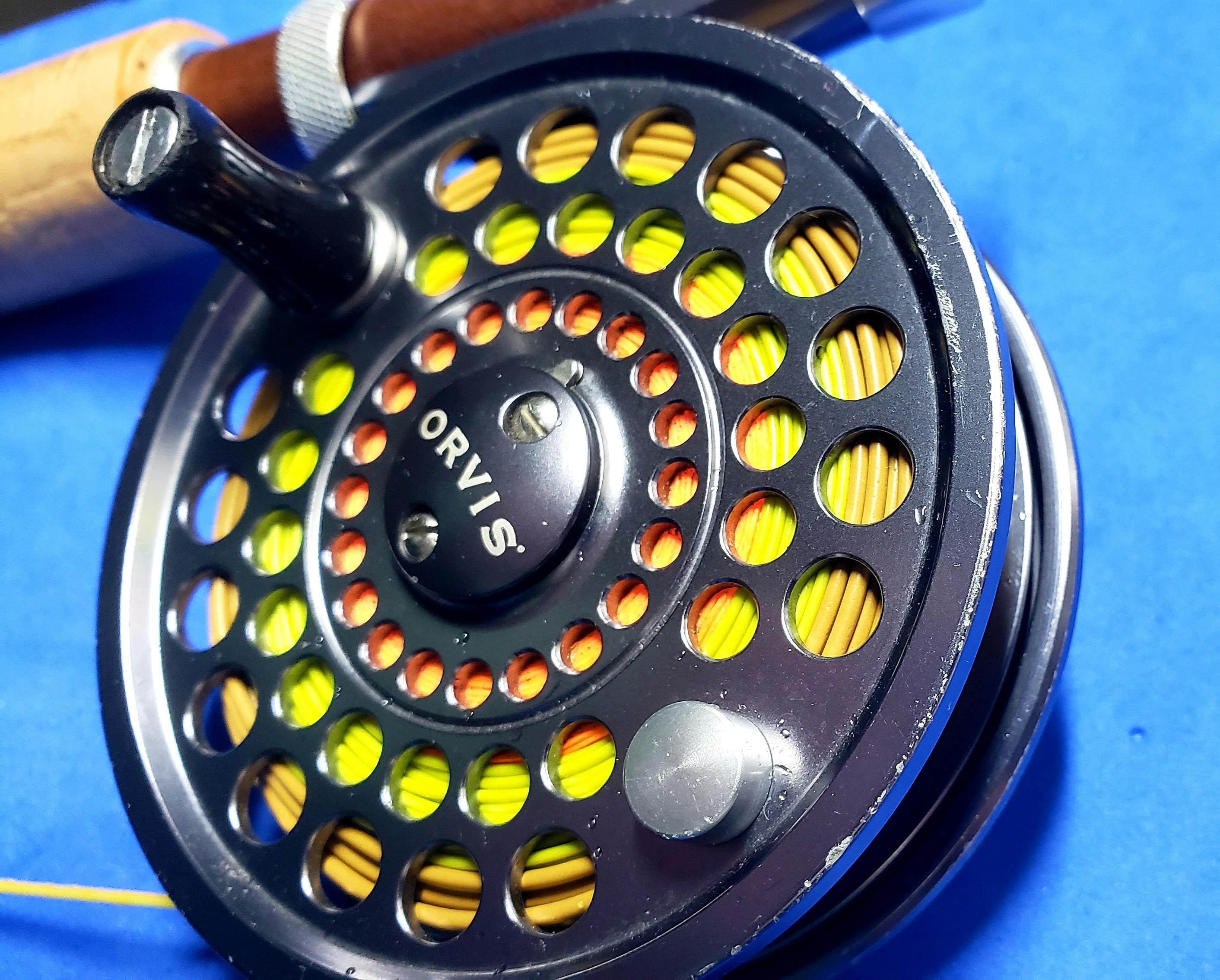 Close up of a Battenkill fishing reel.