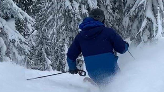 Photo of Curated Expert Wesley Bryden skiing with the Blizzard Brahma 88 Skis.