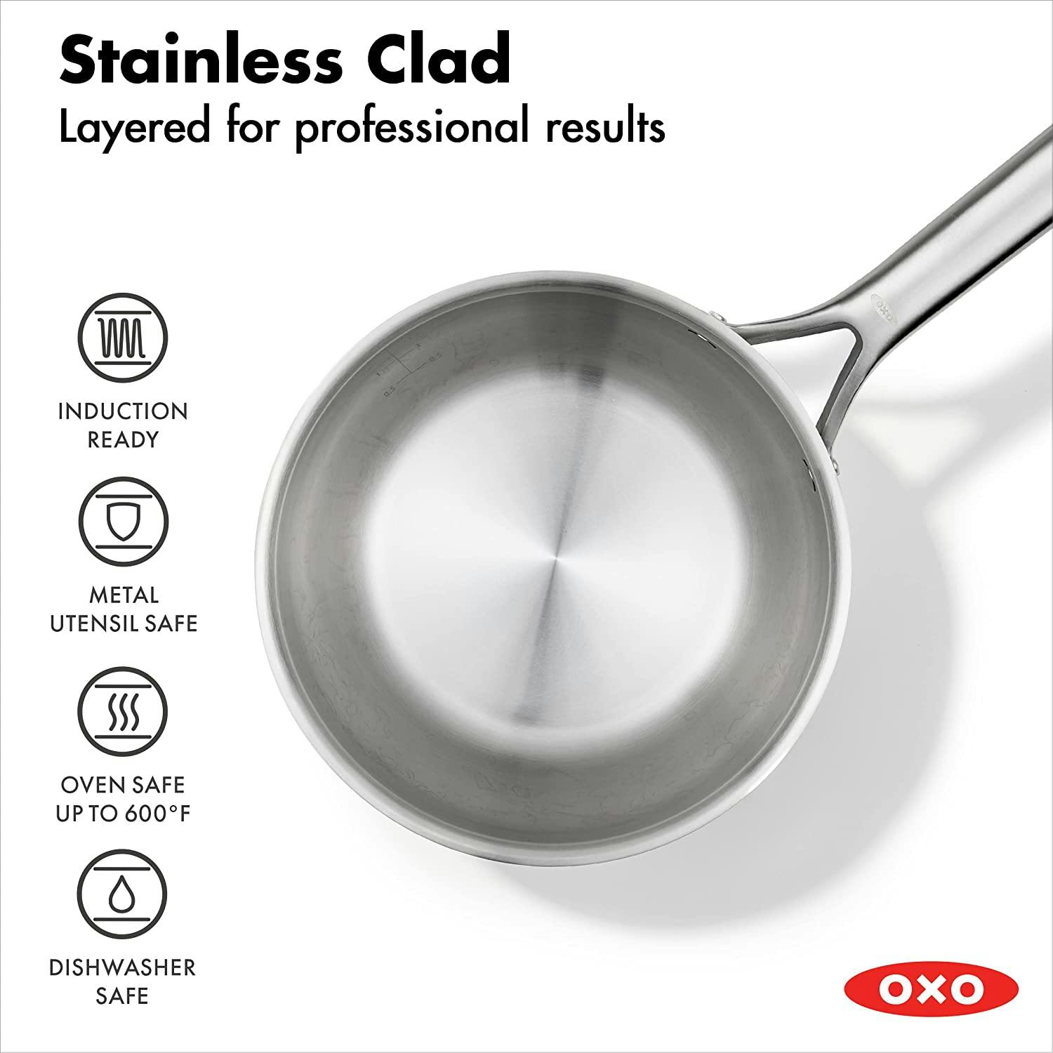 OXO Mira Tri-Ply Stainless Steel 1.5 QT. Chef's Pan with Lid