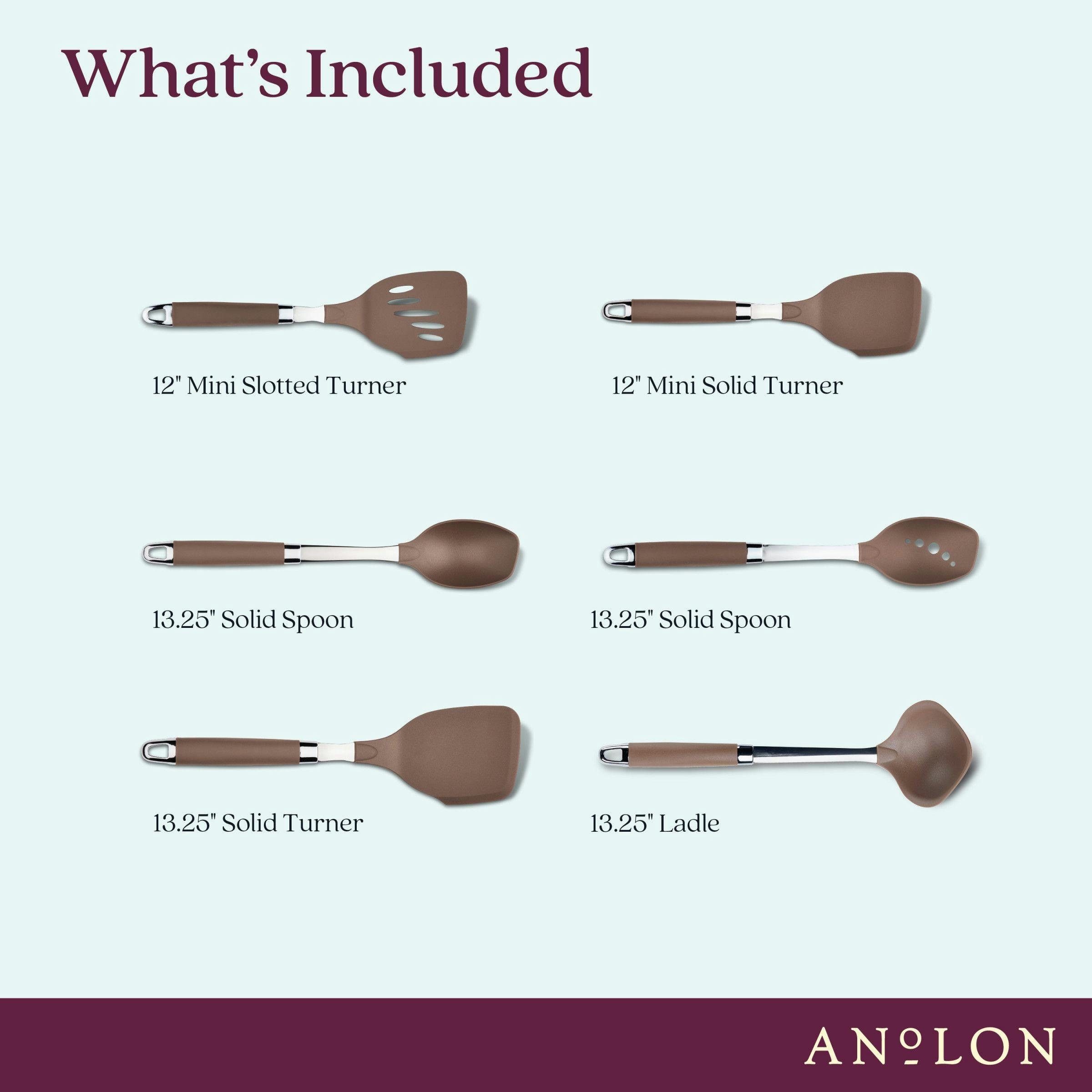 Anolon Tools and Gadgets SureGrip Nonstick Kitchen Utensil Set, 6-Piece, Bronze