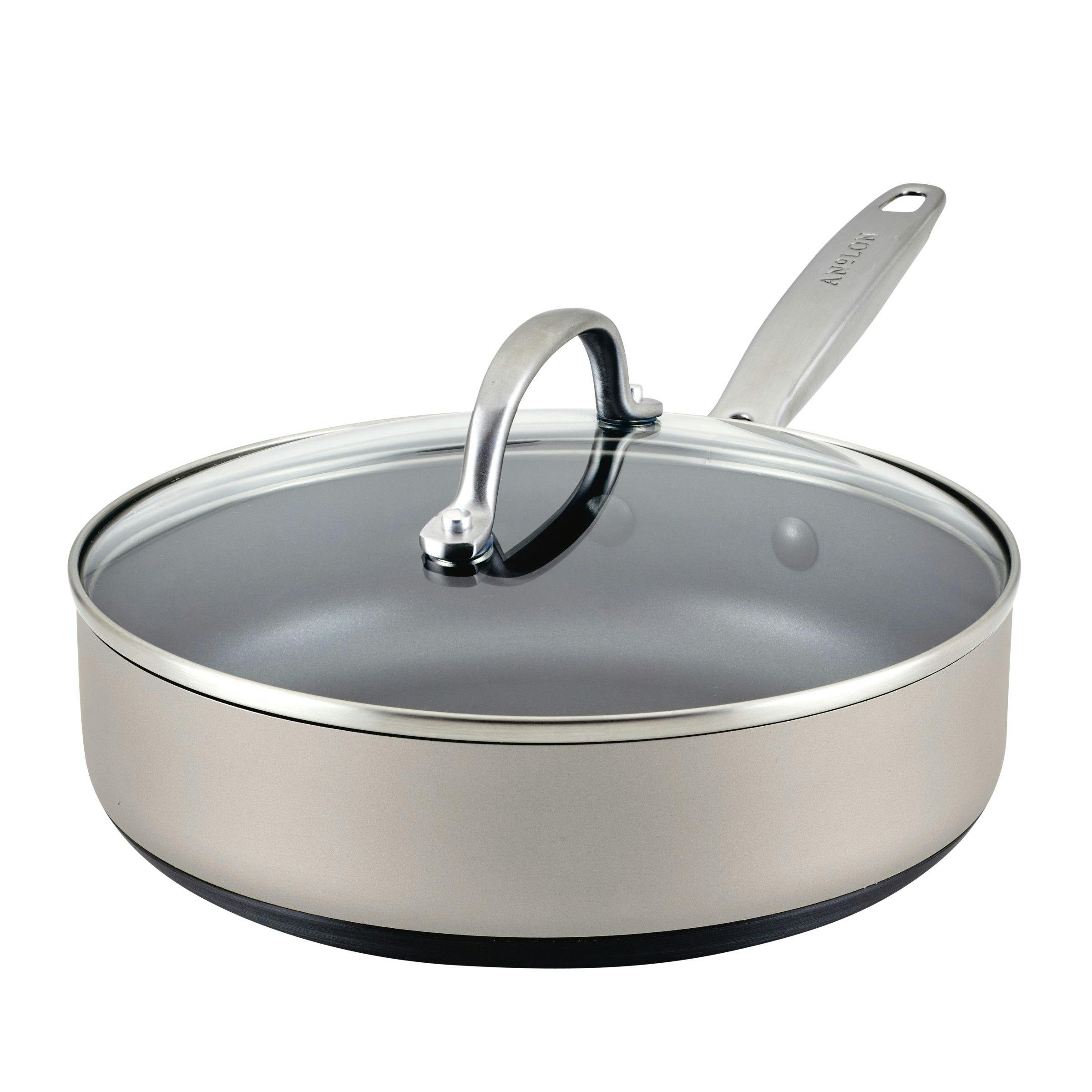 Anolon Achieve Hard Anodized Nonstick Sauté Pan with Lid, 3 Quart - Cream