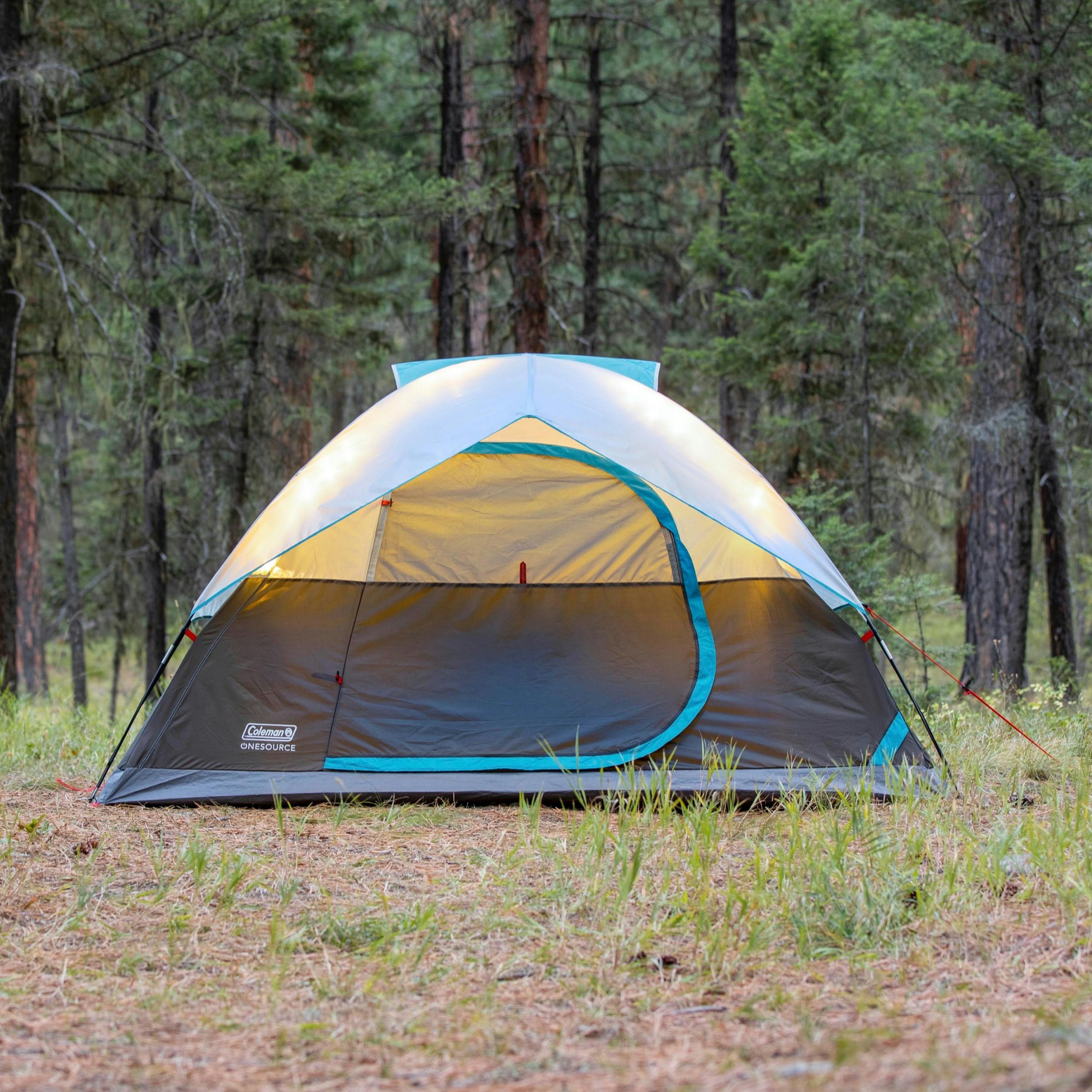 Coleman OneSource Camping Dome Tent with Airflow System and LED Lighting  6 Person  Black/White/Carribbean Blue